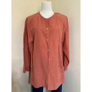 Dress Barn Silk Linen Blend Tunic Top Terracotta Salmon Pink Button Front Medium